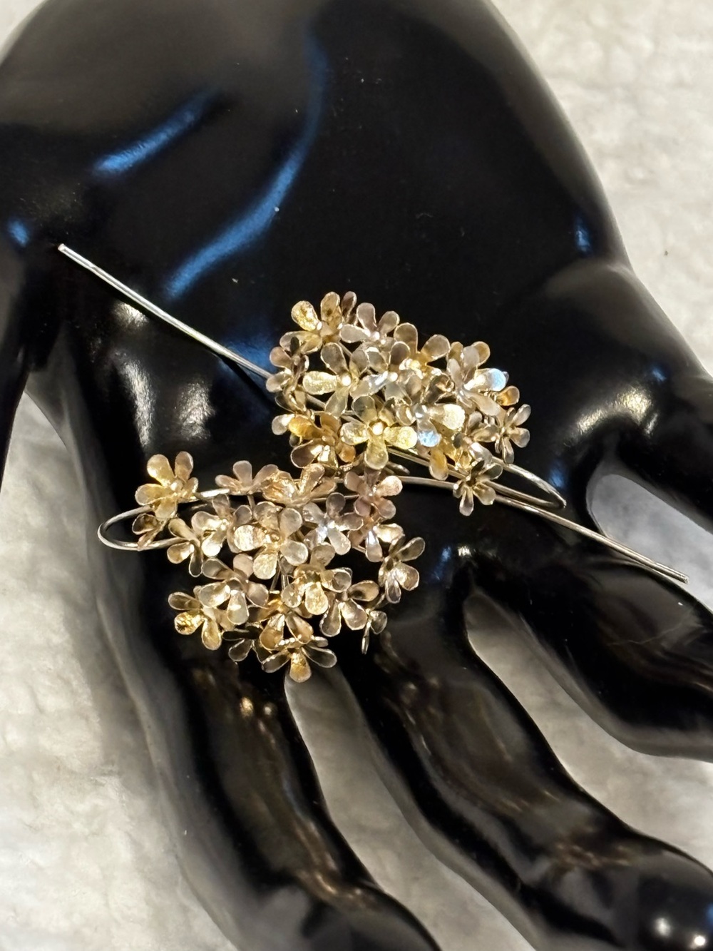 925 Sterling Silver Artisan Floral Cluster Threader Earrings Handmade Botanical